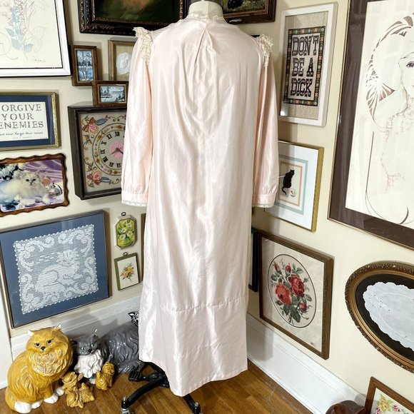 80s Vintage Character "Cuddleskin" Pink Satin Fleece Victorian Style Nightgown S - Picture 4 of 8